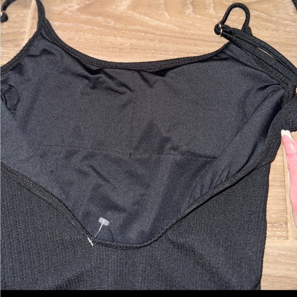 BLACK COTTON ON TEXTURED SCOOP NECK ONE PIECE SWIMSUIT CHEEKY BOTTOM XS - Picture 7 of 10